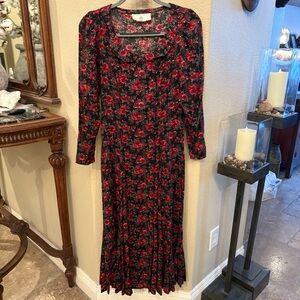 Vintage EILEEN WEST Women Floral Cottage Prairie Xmas Buttoned Maxi Dress Size 4